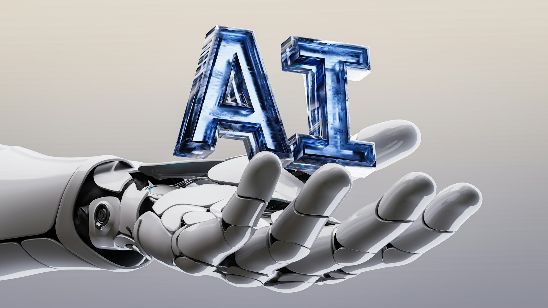 a robot hand with AI letters on it